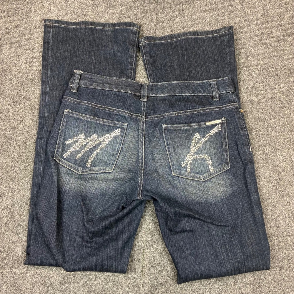Michael Kors Womens Size 4 30x32 Dark Wash Rhinestone Logo Bootcut Jeans